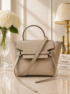 Authentic Celine Nano Belt Bag Beige Leather Top Handle Crossbody
